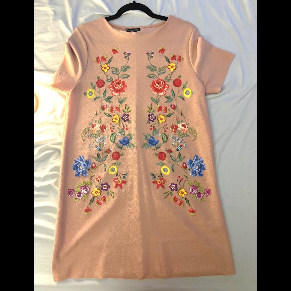 Zara floral print light pink dress